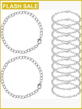 12 Pack DIY Charm Bracelet Chains with Lobster Clasps Jewelry Making
